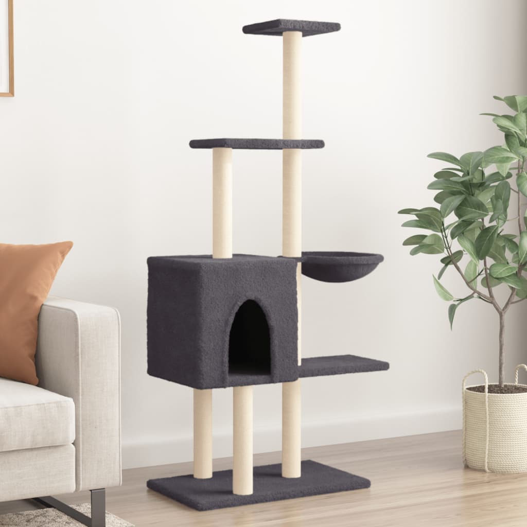 Albero per Gatti con Tiragraffi in Sisal Grigio Scuro 145 cm — miniatura 1 di 8