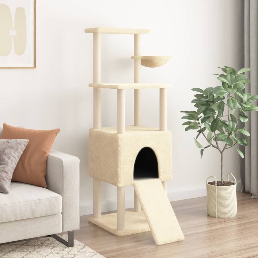 Albero per Gatti con Tiragraffi in Sisal Crema 153 cm — miniatura 3 di 8