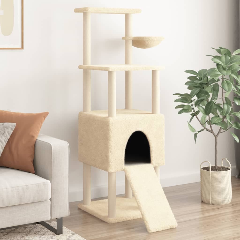 Albero per Gatti con Tiragraffi in Sisal Crema 153 cm — miniatura 1 di 8