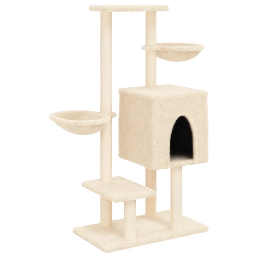 Albero per Gatti con Tiragraffi in Sisal Crema 117 cm — miniatura 2 di 8