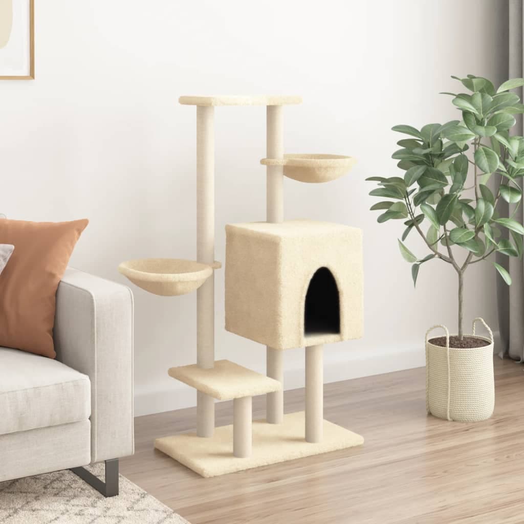 Albero per Gatti con Tiragraffi in Sisal Crema 117 cm — miniatura 3 di 8