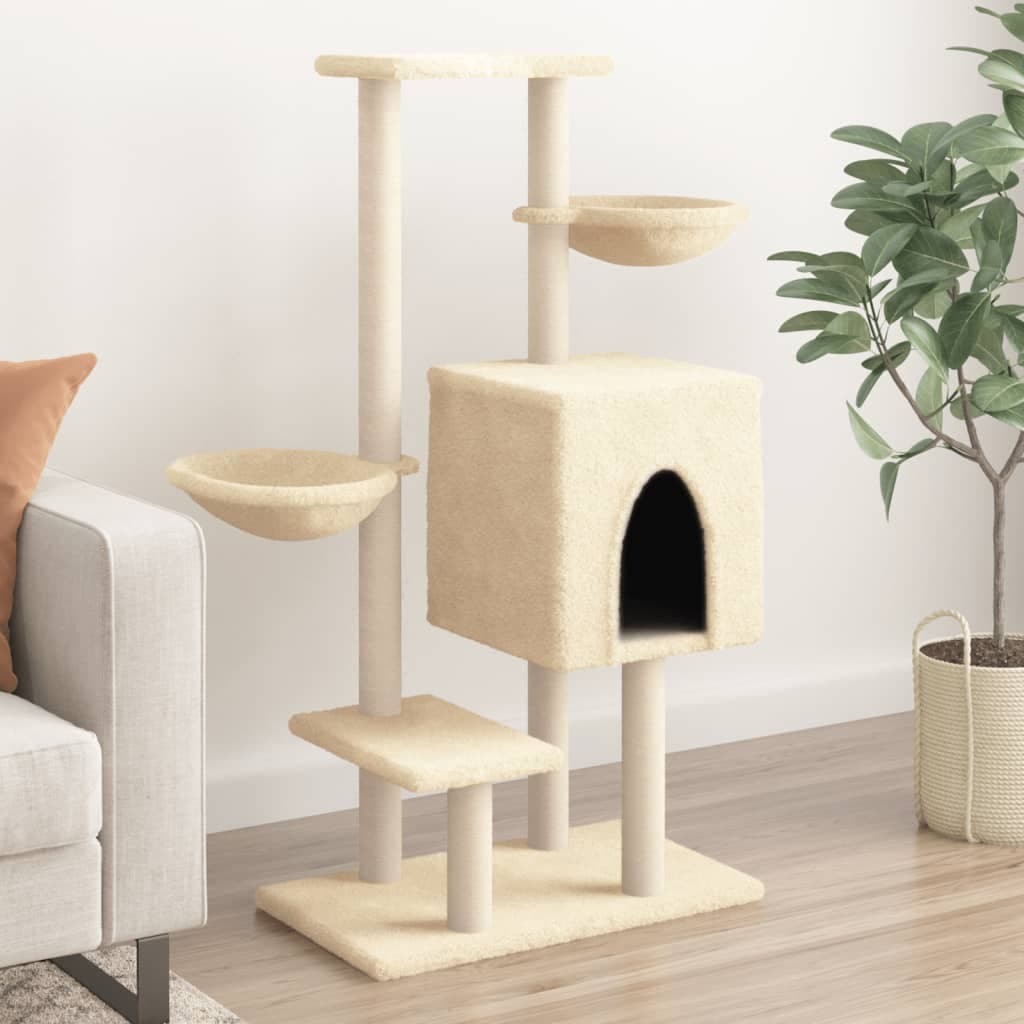 Albero per Gatti con Tiragraffi in Sisal Crema 117 cm — miniatura 1 di 8