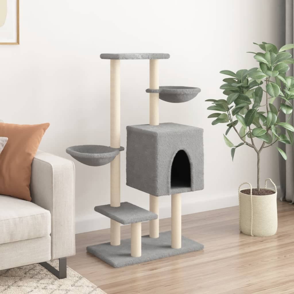 Albero per Gatti con Tiragraffi in Sisal Grigio Chiaro 117 cm — miniatura 3 di 8