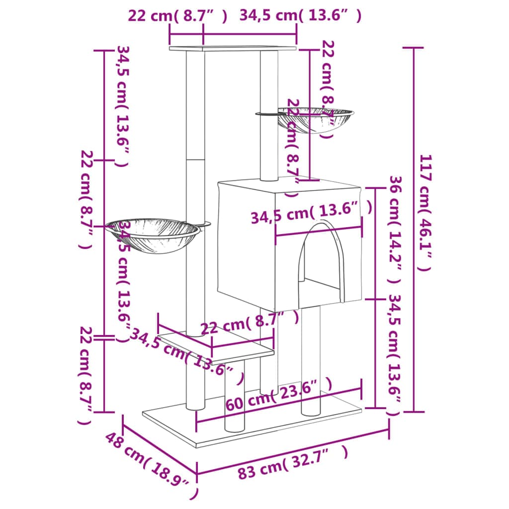 Albero per Gatti con Tiragraffi in Sisal Grigio Chiaro 117 cm — miniatura 8 di 8