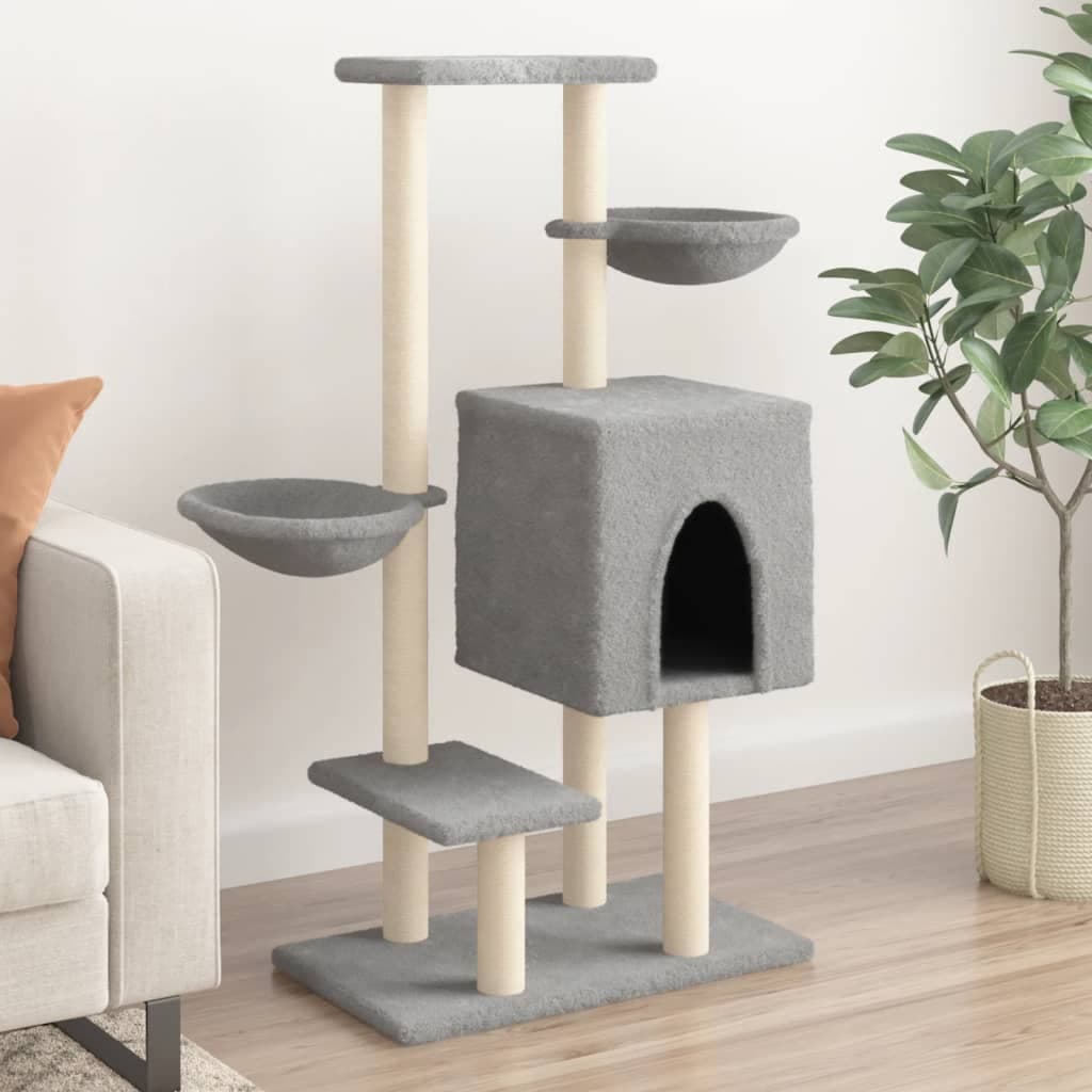 Albero per Gatti con Tiragraffi in Sisal Grigio Chiaro 117 cm — miniatura 1 di 8