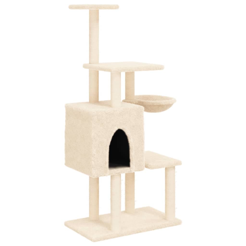 Albero per Gatti con Tiragraffi in Sisal Crema 131 cm — miniatura 2 di 8