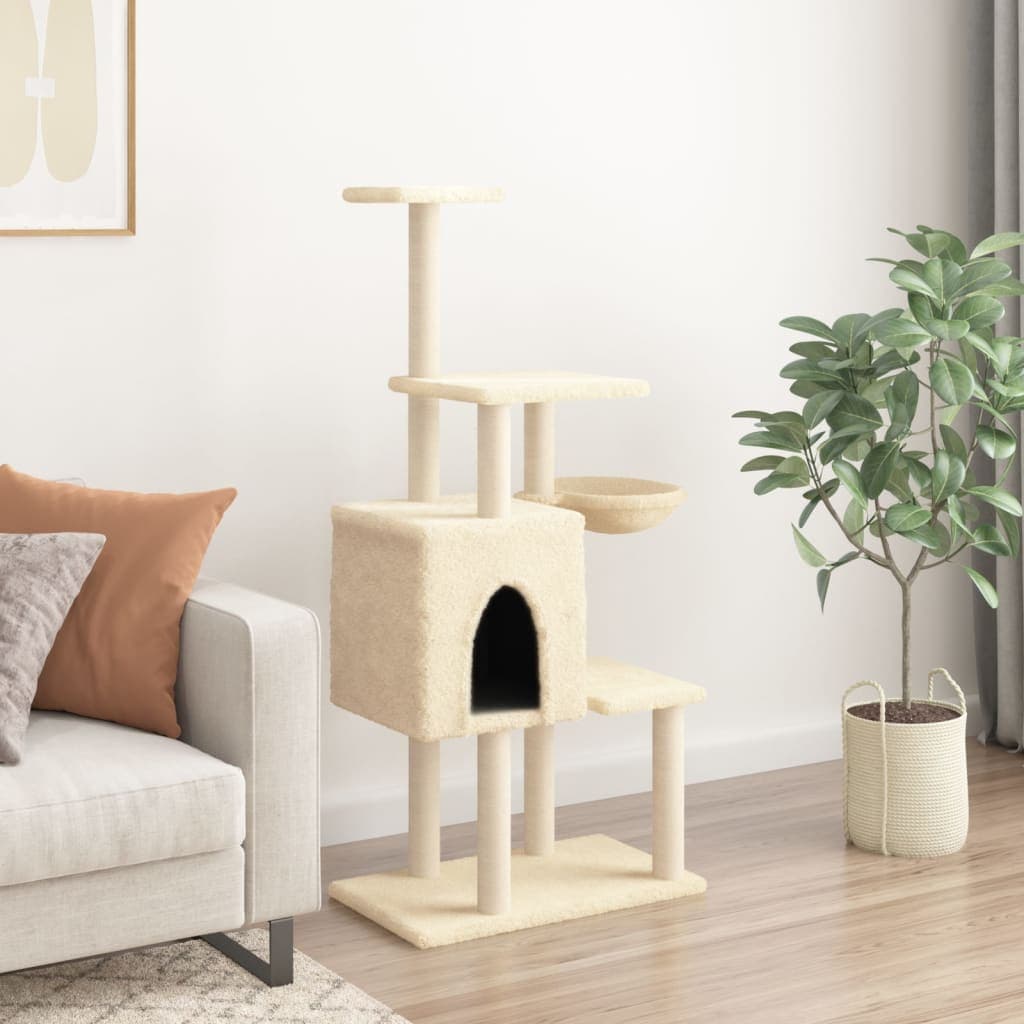 Albero per Gatti con Tiragraffi in Sisal Crema 131 cm — miniatura 3 di 8