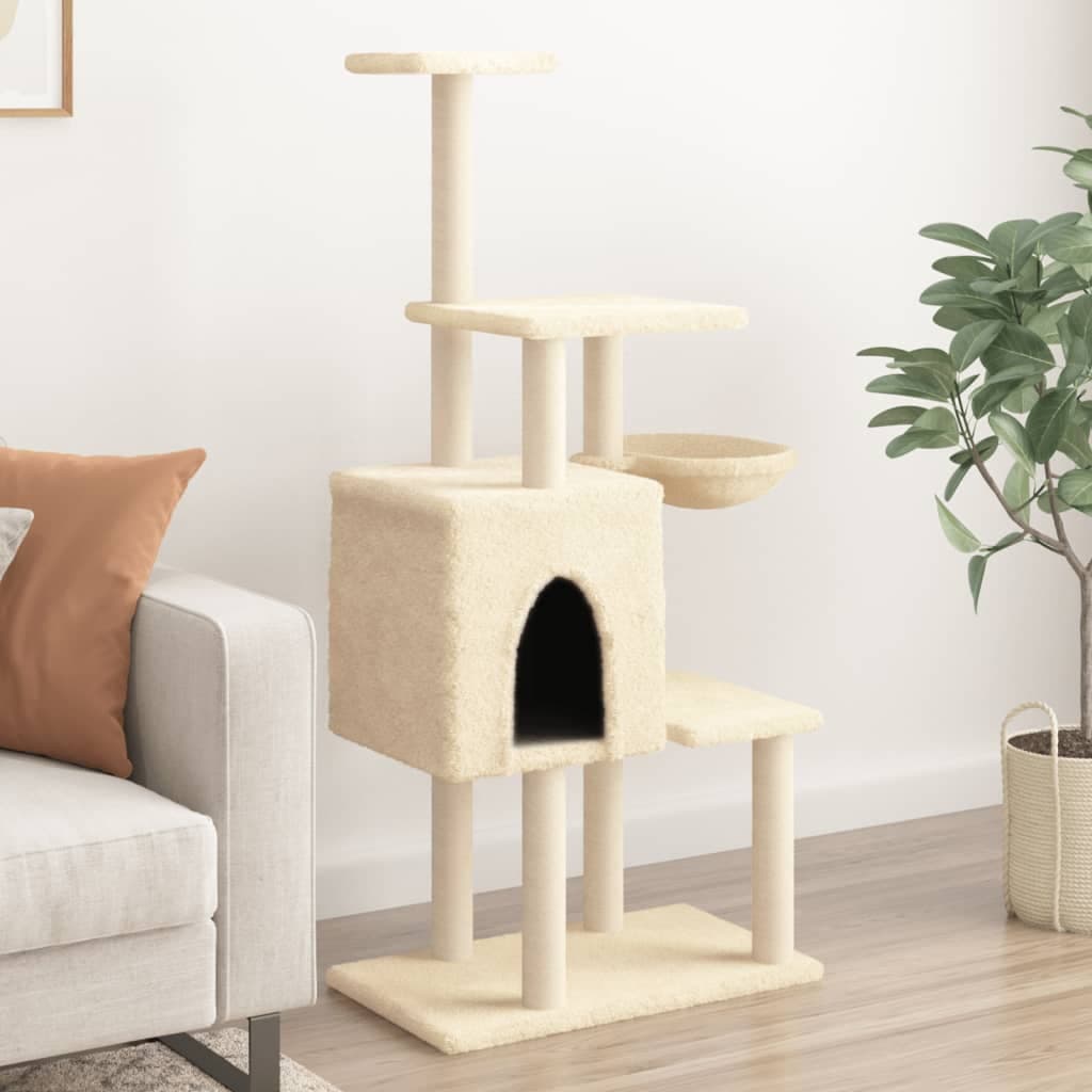 Albero per Gatti con Tiragraffi in Sisal Crema 131 cm — miniatura 1 di 8