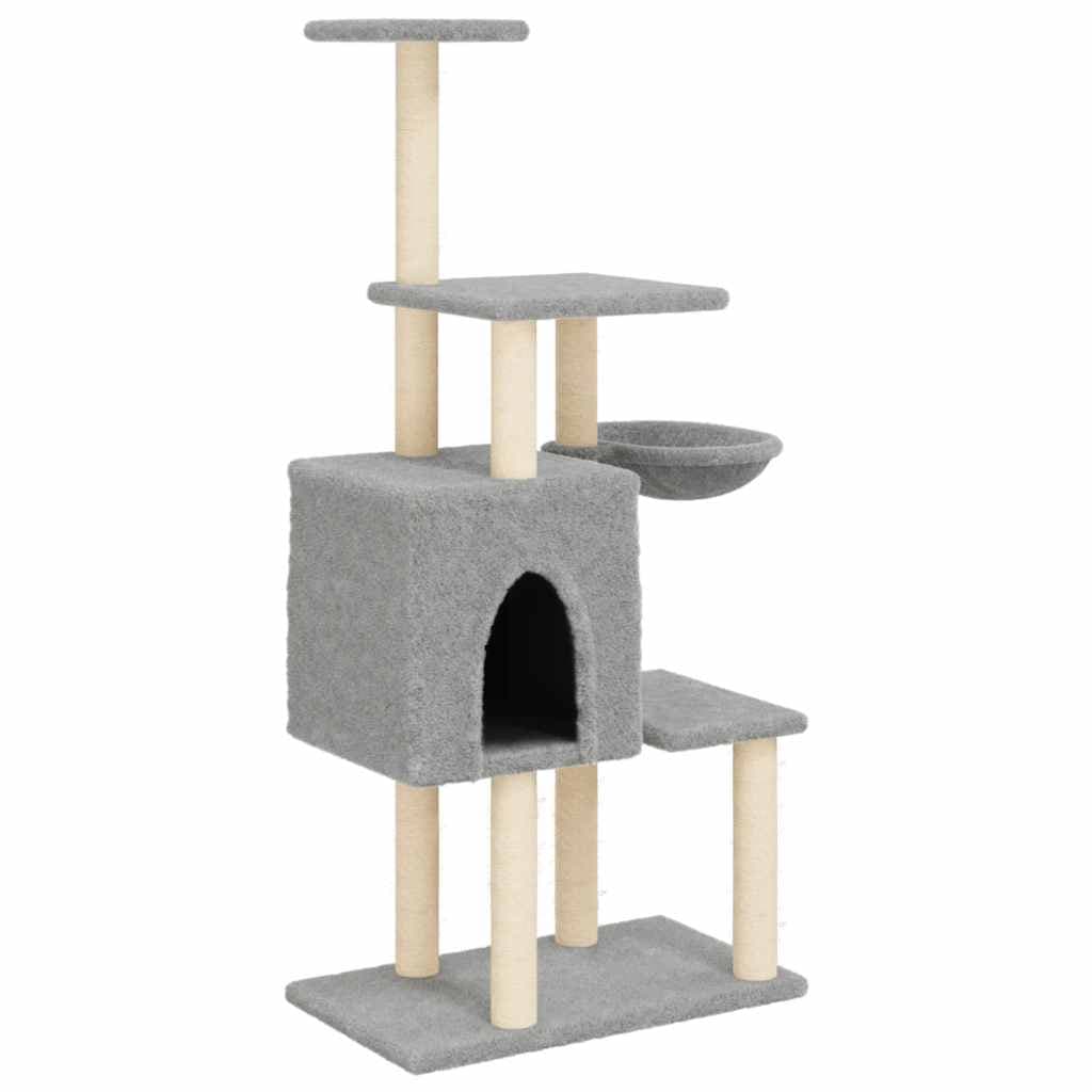 Albero per Gatti con Tiragraffi in Sisal Grigio Chiaro 131 cm — miniatura 2 di 8