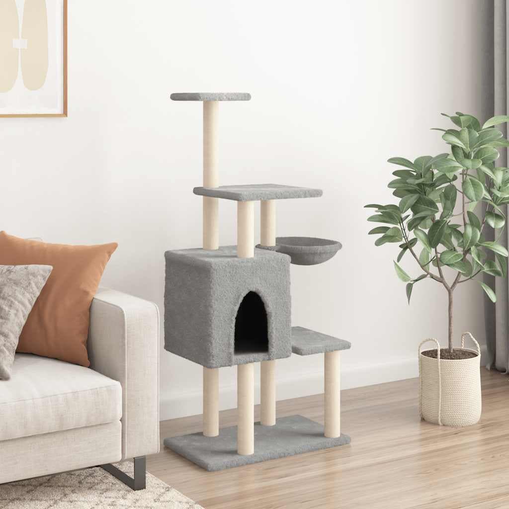 Albero per Gatti con Tiragraffi in Sisal Grigio Chiaro 131 cm — miniatura 3 di 8
