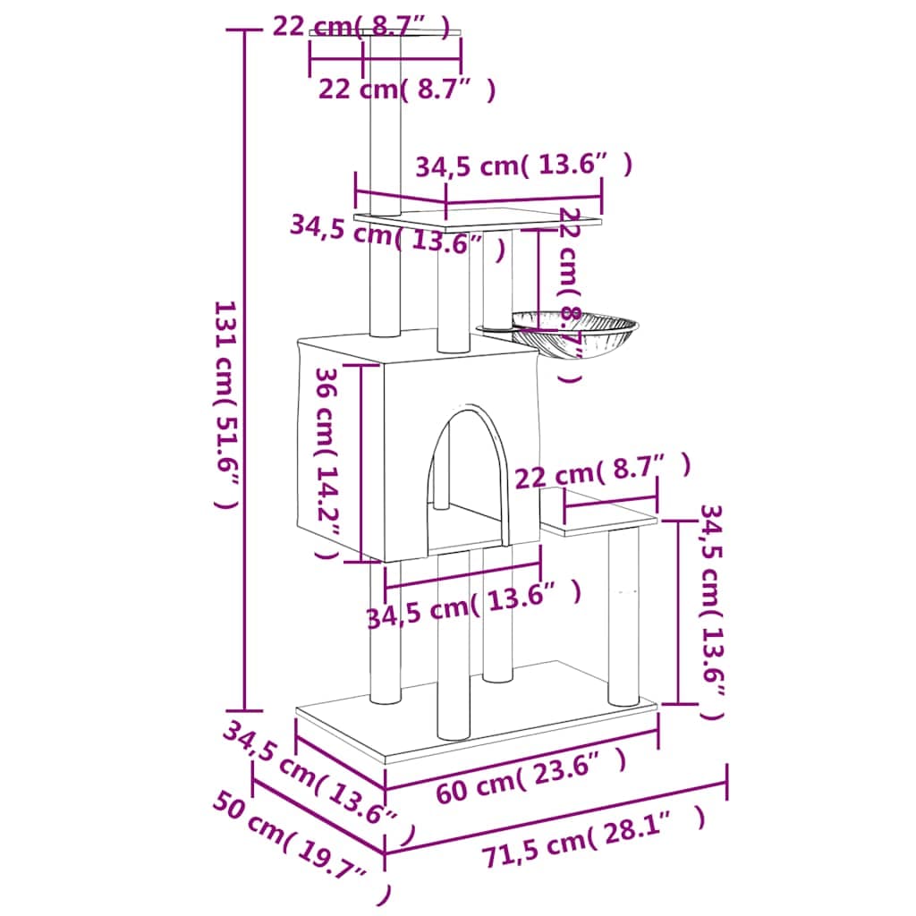 Albero per Gatti con Tiragraffi in Sisal Grigio Chiaro 131 cm — miniatura 8 di 8
