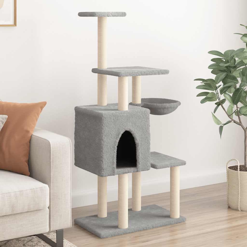Albero per Gatti con Tiragraffi in Sisal Grigio Chiaro 131 cm — miniatura 1 di 8