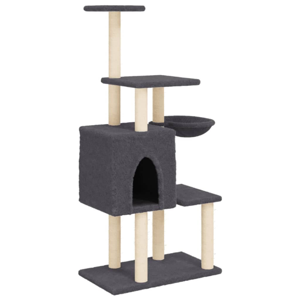 Albero per Gatti con Tiragraffi in Sisal Grigio Scuro 131 cm — miniatura 2 di 8