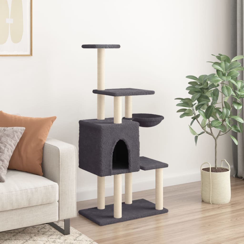 Albero per Gatti con Tiragraffi in Sisal Grigio Scuro 131 cm — miniatura 3 di 8