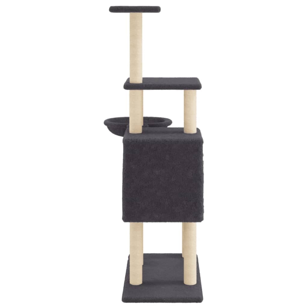 Albero per Gatti con Tiragraffi in Sisal Grigio Scuro 131 cm — miniatura 4 di 8