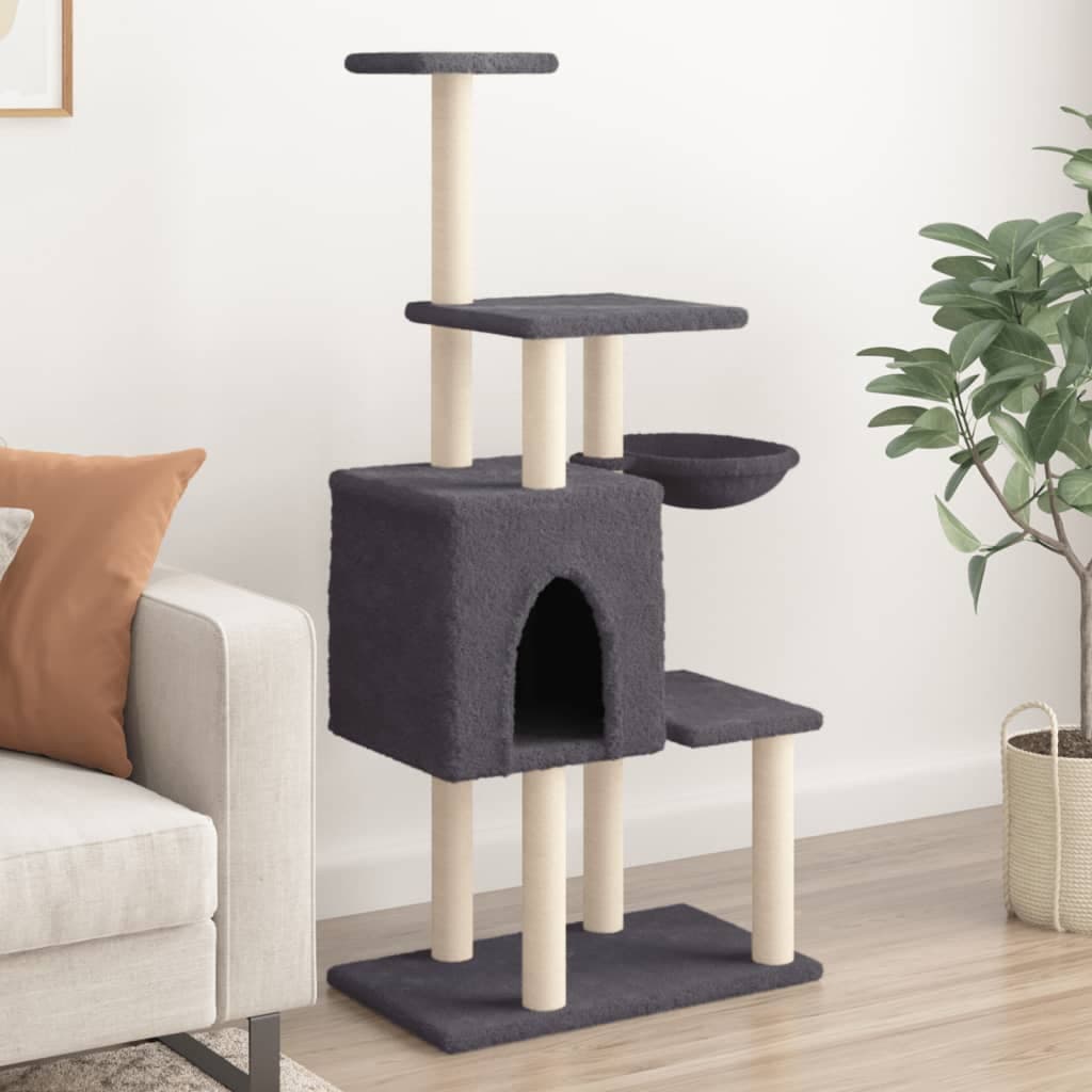 Albero per Gatti con Tiragraffi in Sisal Grigio Scuro 131 cm — miniatura 1 di 8