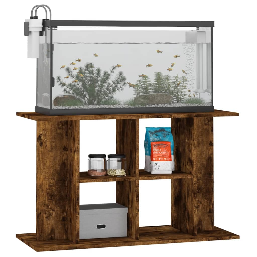 Supporto Acquario 100x40x60 cm in Legno Multistrato Rovere Fumo — miniatura 5 di 8