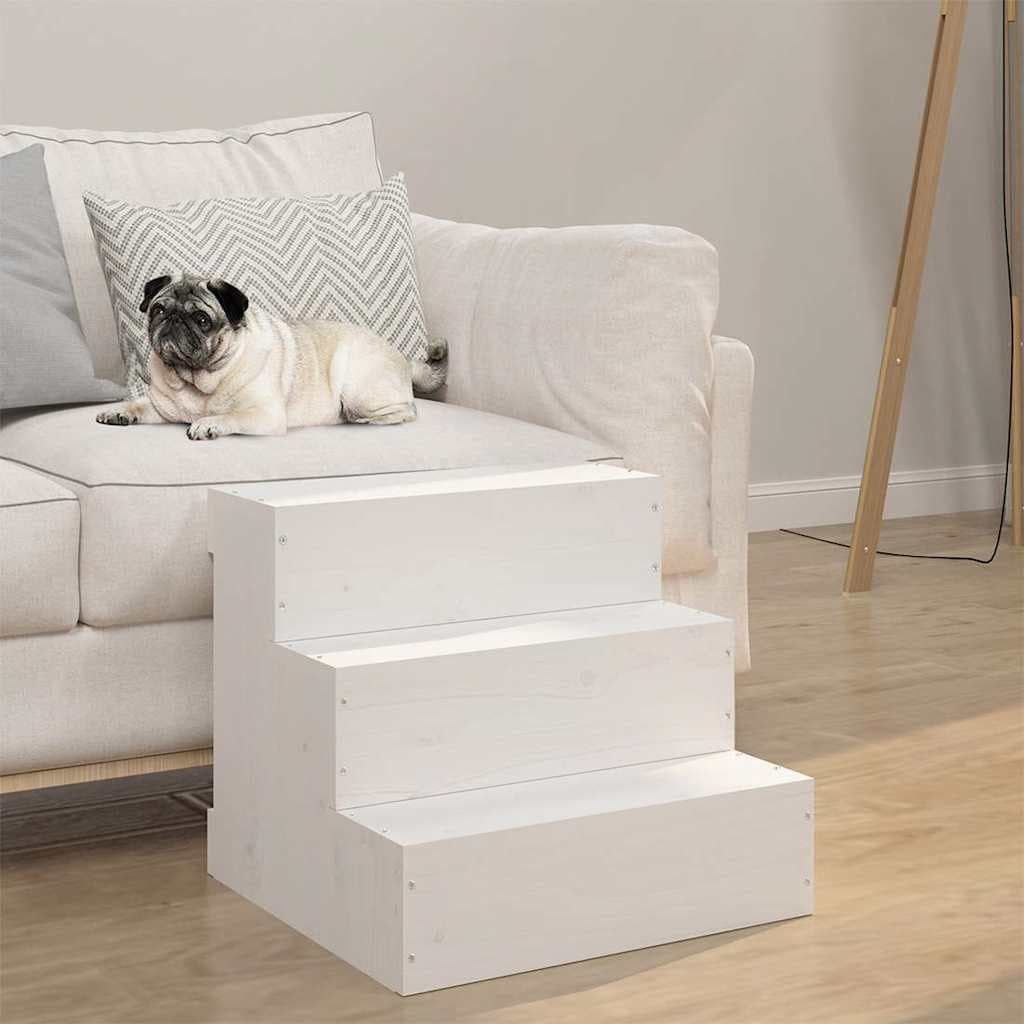 Scala per Animali Bianca 40x37,5x35cm in Legno Massello di Pino — miniatura 3 di 6
