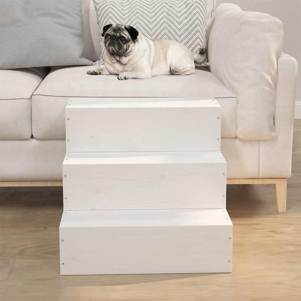 Scala per Animali Bianca 40x37,5x35cm in Legno Massello di Pino — miniatura 1 di 6