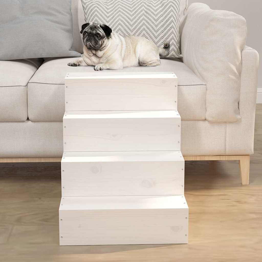 Scala per Animali Bianca 40x49x47 cm in Legno Massello di Pino — miniatura 3 di 6