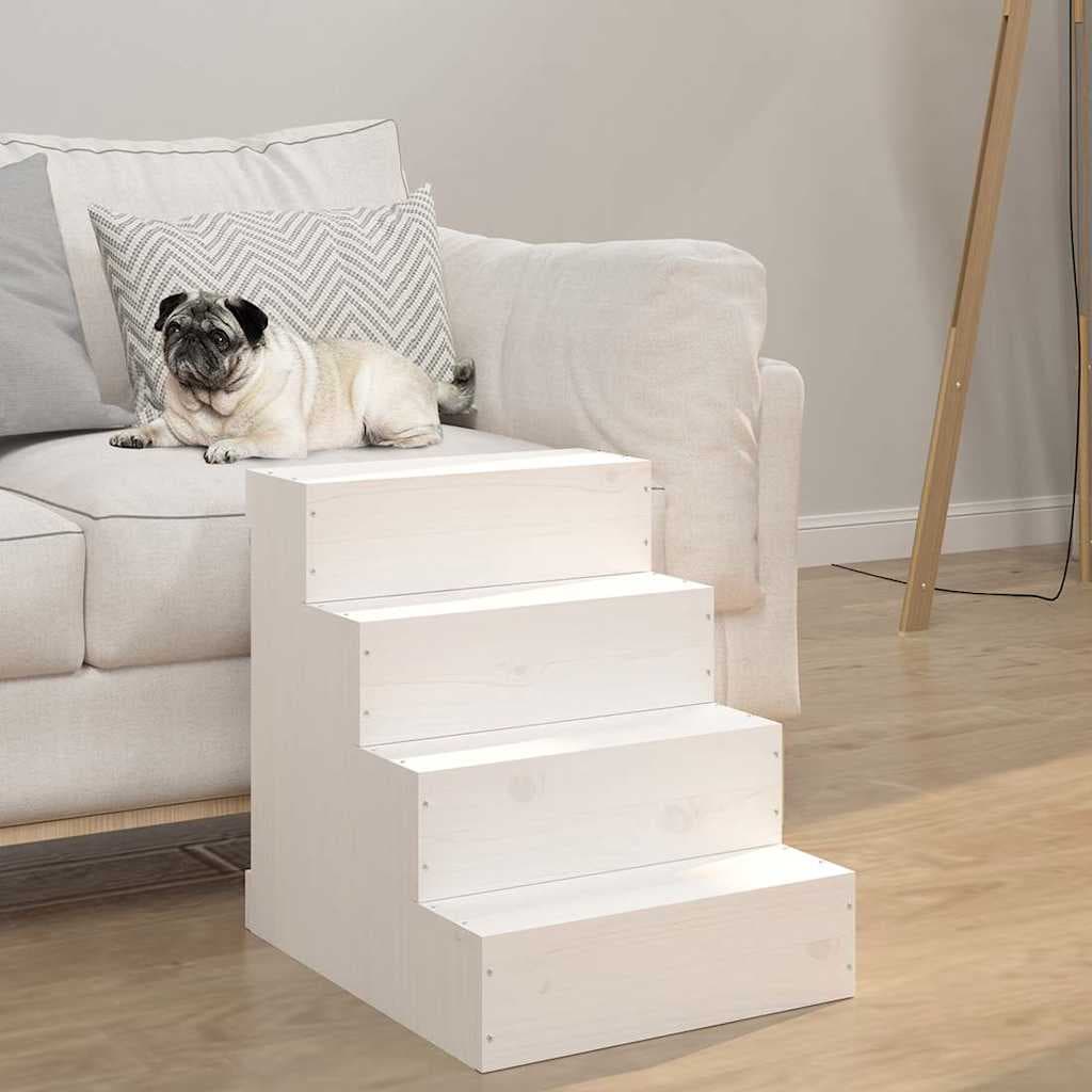 Scala per Animali Bianca 40x49x47 cm in Legno Massello di Pino — miniatura 1 di 6
