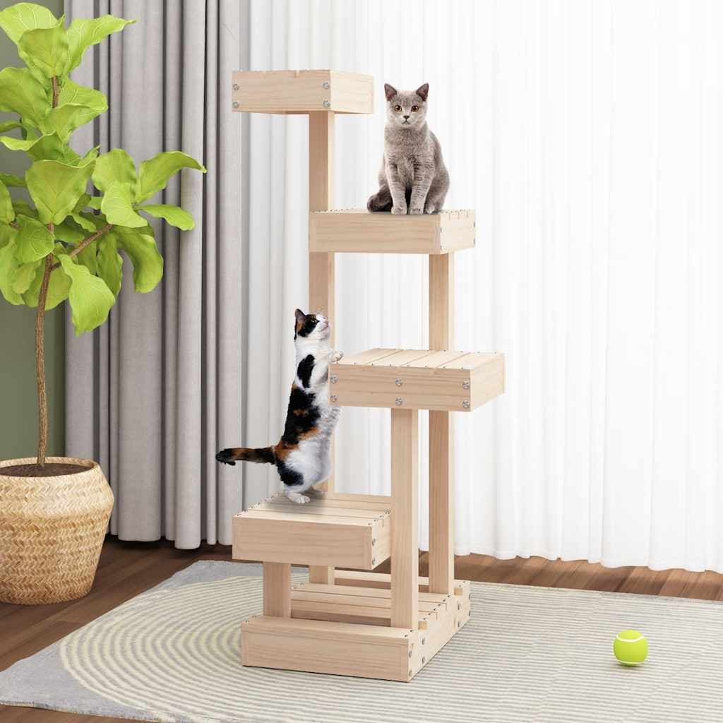 Albero per Gatti 45,5x49x103 cm in Legno Massello di Pino — miniatura 3 di 6