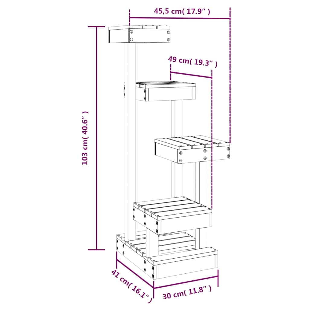 Albero per Gatti 45,5x49x103 cm in Legno Massello di Pino — miniatura 6 di 6