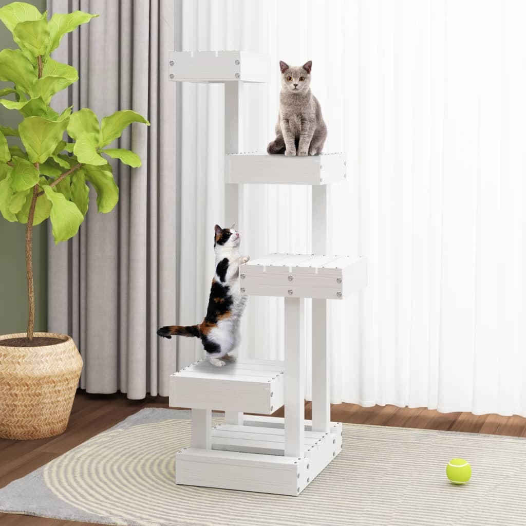 Albero per Gatti Bianco 45,5x49x103cm in Legno Massello di Pino — miniatura 3 di 6