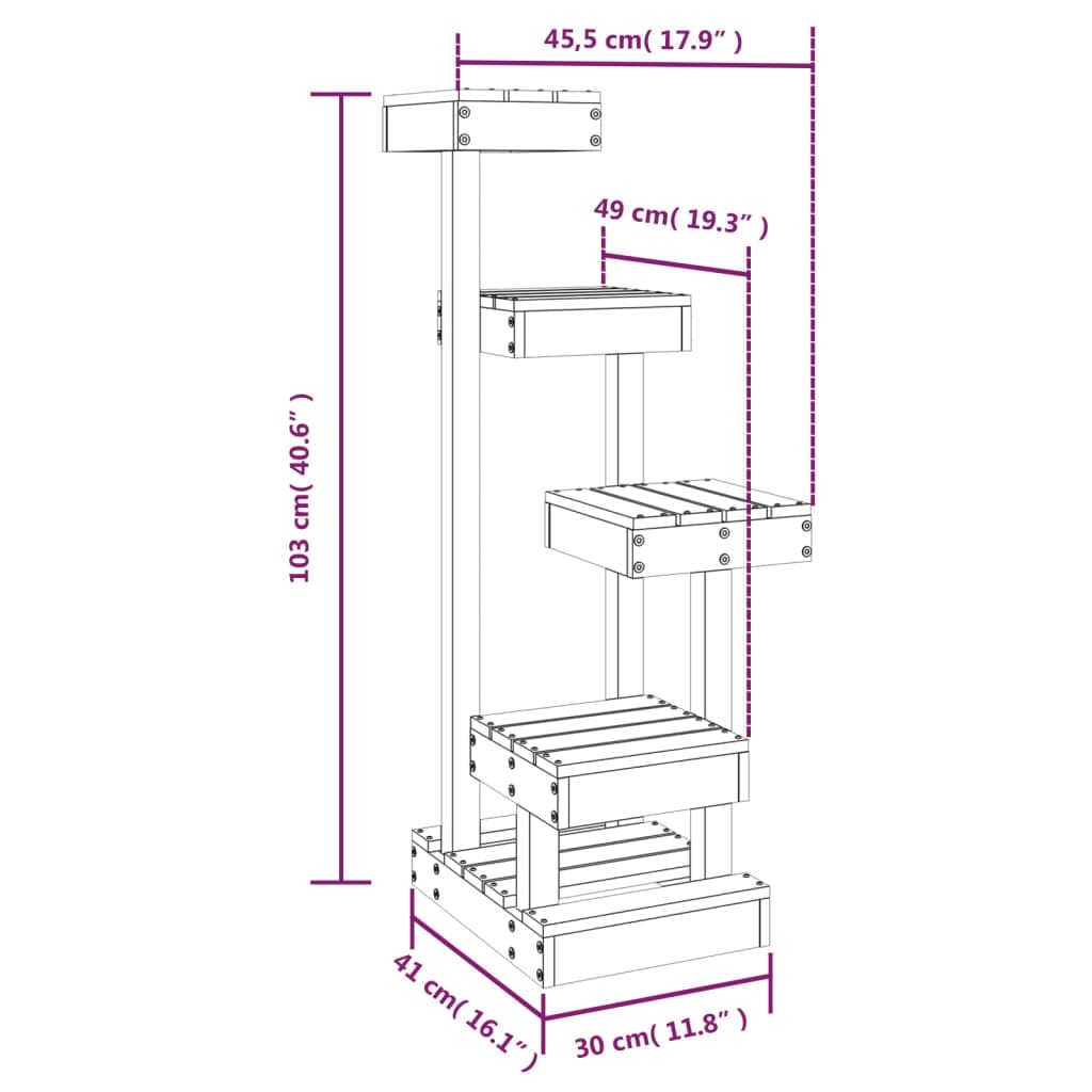 Albero per Gatti Bianco 45,5x49x103cm in Legno Massello di Pino — miniatura 6 di 6