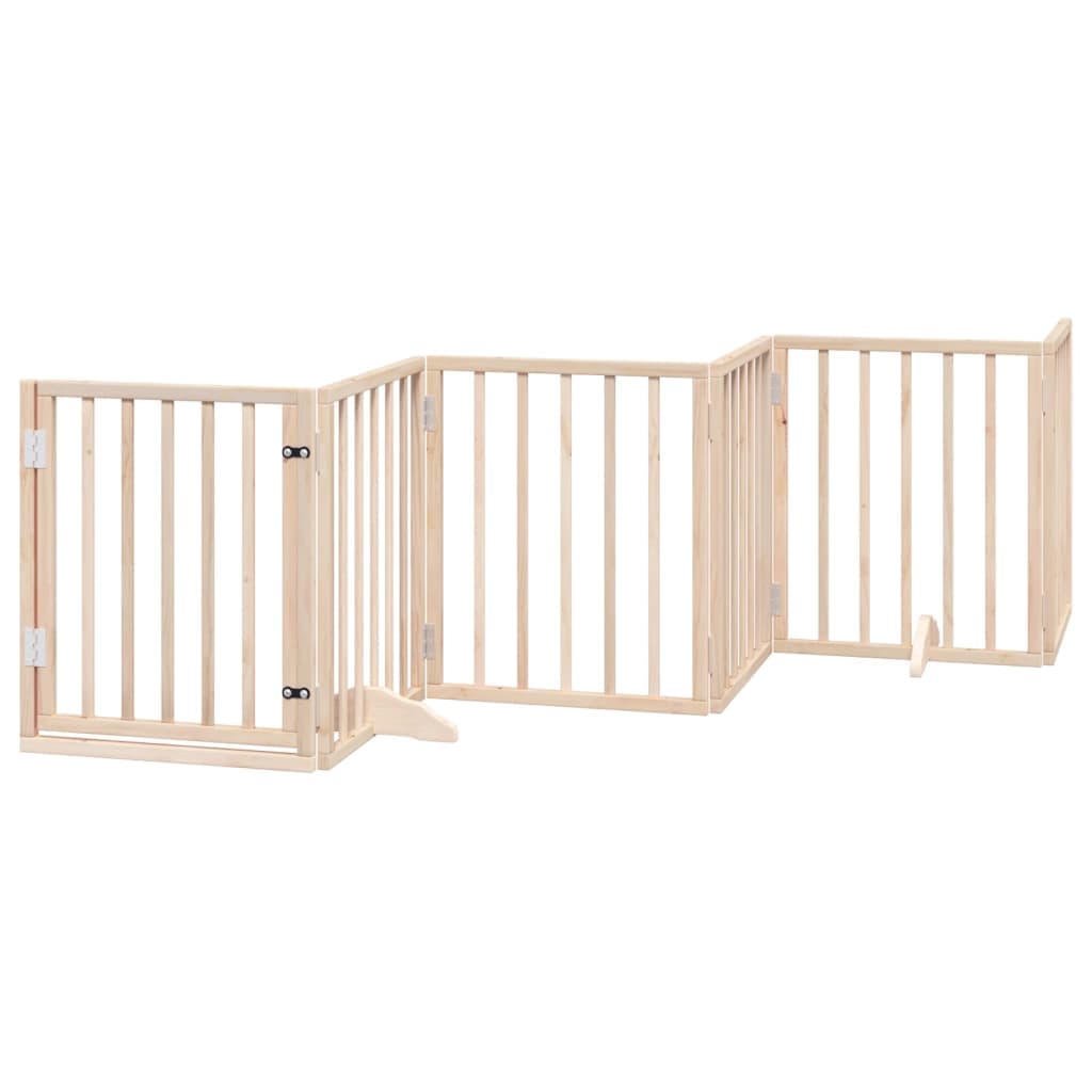 Cancelletto per cani con porta pieghevole 6 pannelli 300 cm in legno di pioppo — miniatura 2 di 10