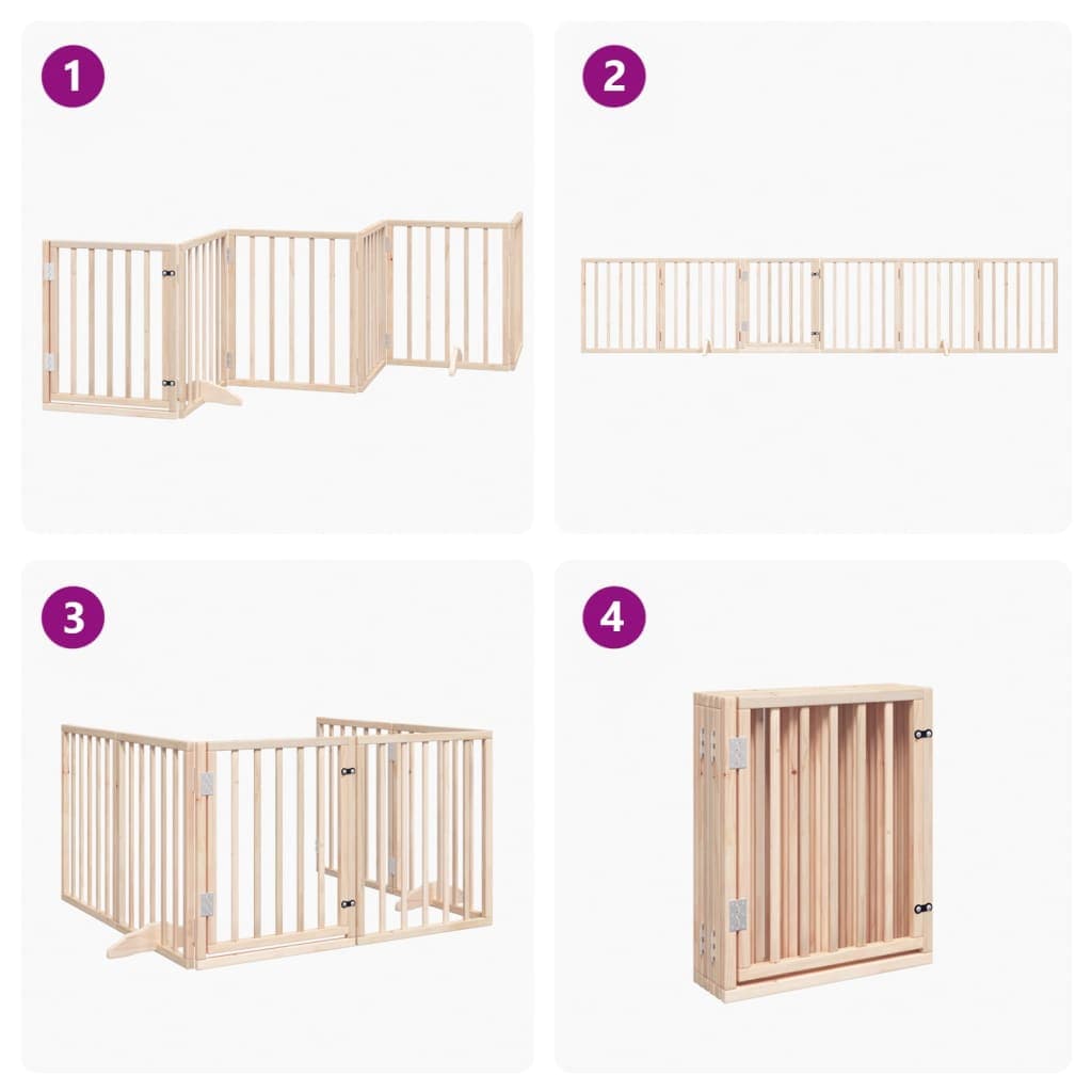 Cancelletto per cani con porta pieghevole 6 pannelli 300 cm in legno di pioppo — miniatura 6 di 10