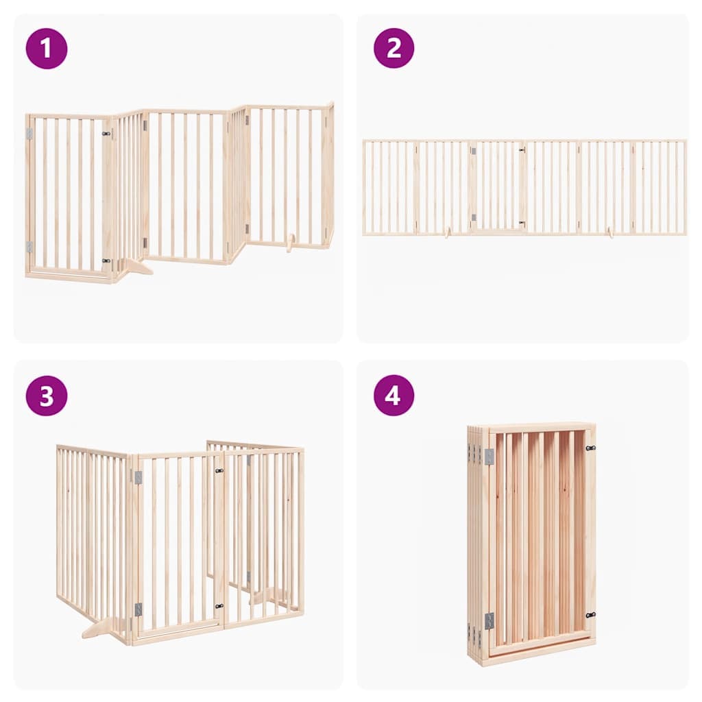 Cancelletto per cani con porta pieghevole 6 pannelli 300 cm in legno di pioppo — miniatura 6 di 10