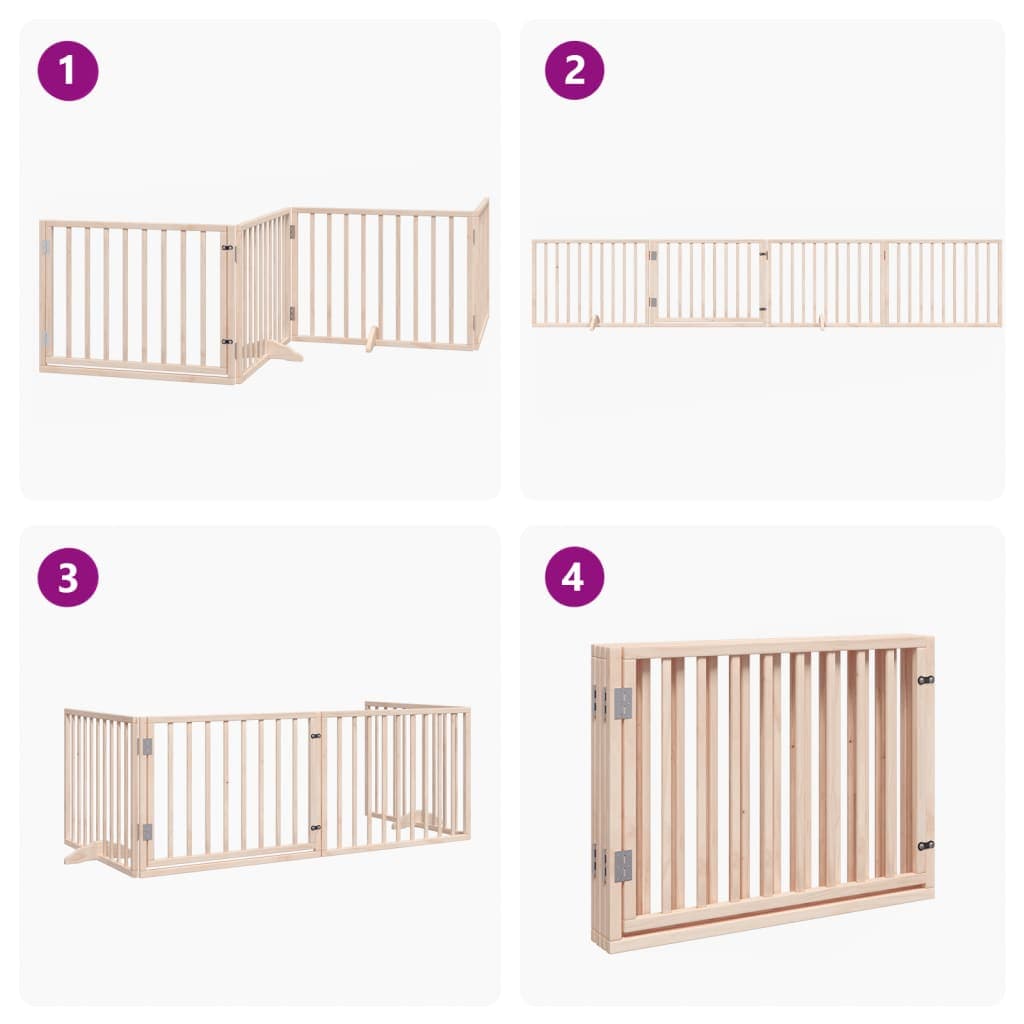 Cancelletto per cani con porta pieghevole 4 pannelli 320 cm in legno di pioppo — miniatura 6 di 10