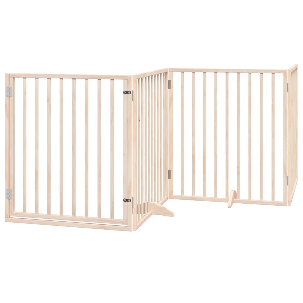 Cancello per Cani con Porta Pieghevole 4 Pannelli 320 cm Pioppo — miniatura 2 di 10