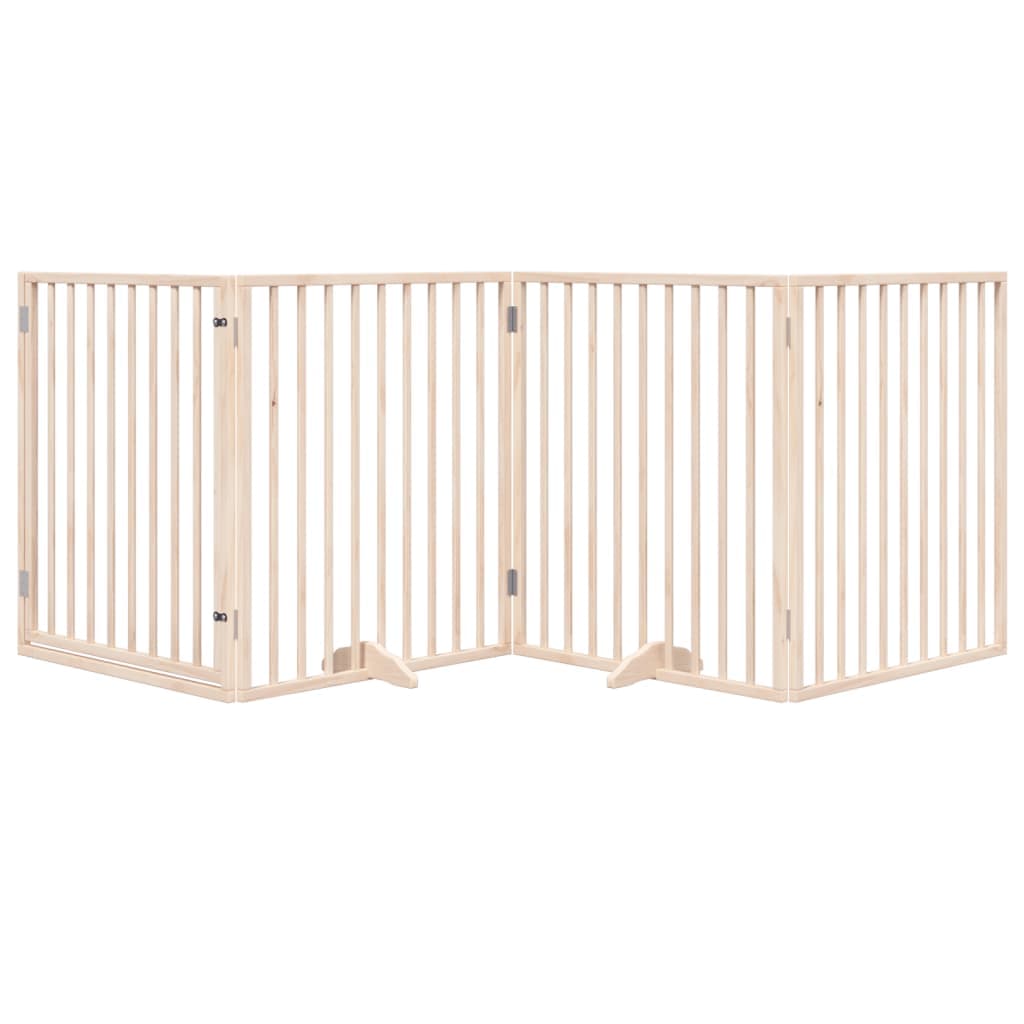 Cancello per Cani con Porta Pieghevole 4 Pannelli 320 cm Pioppo — miniatura 3 di 10