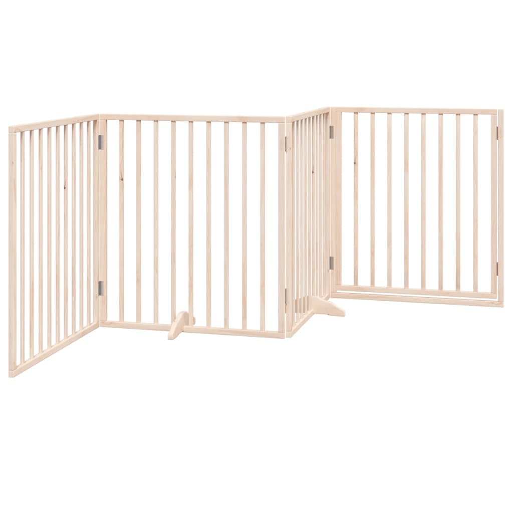 Cancello per Cani con Porta Pieghevole 4 Pannelli 320 cm Pioppo — miniatura 5 di 10