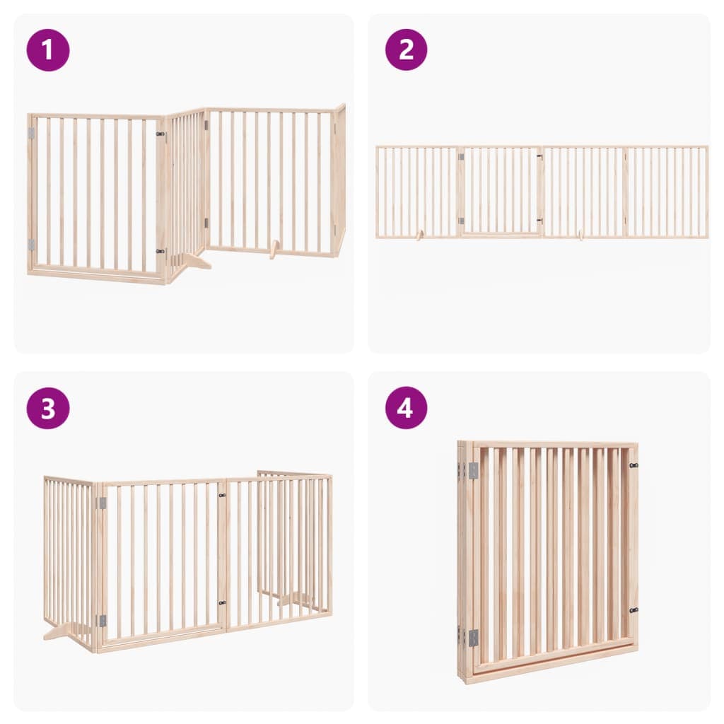 Cancello per Cani con Porta Pieghevole 4 Pannelli 320 cm Pioppo — miniatura 6 di 10