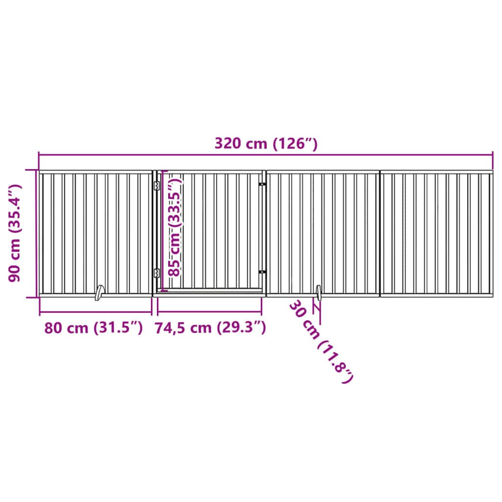 Cancello per Cani con Porta Pieghevole 4 Pannelli 320 cm Pioppo — miniatura 10 di 10
