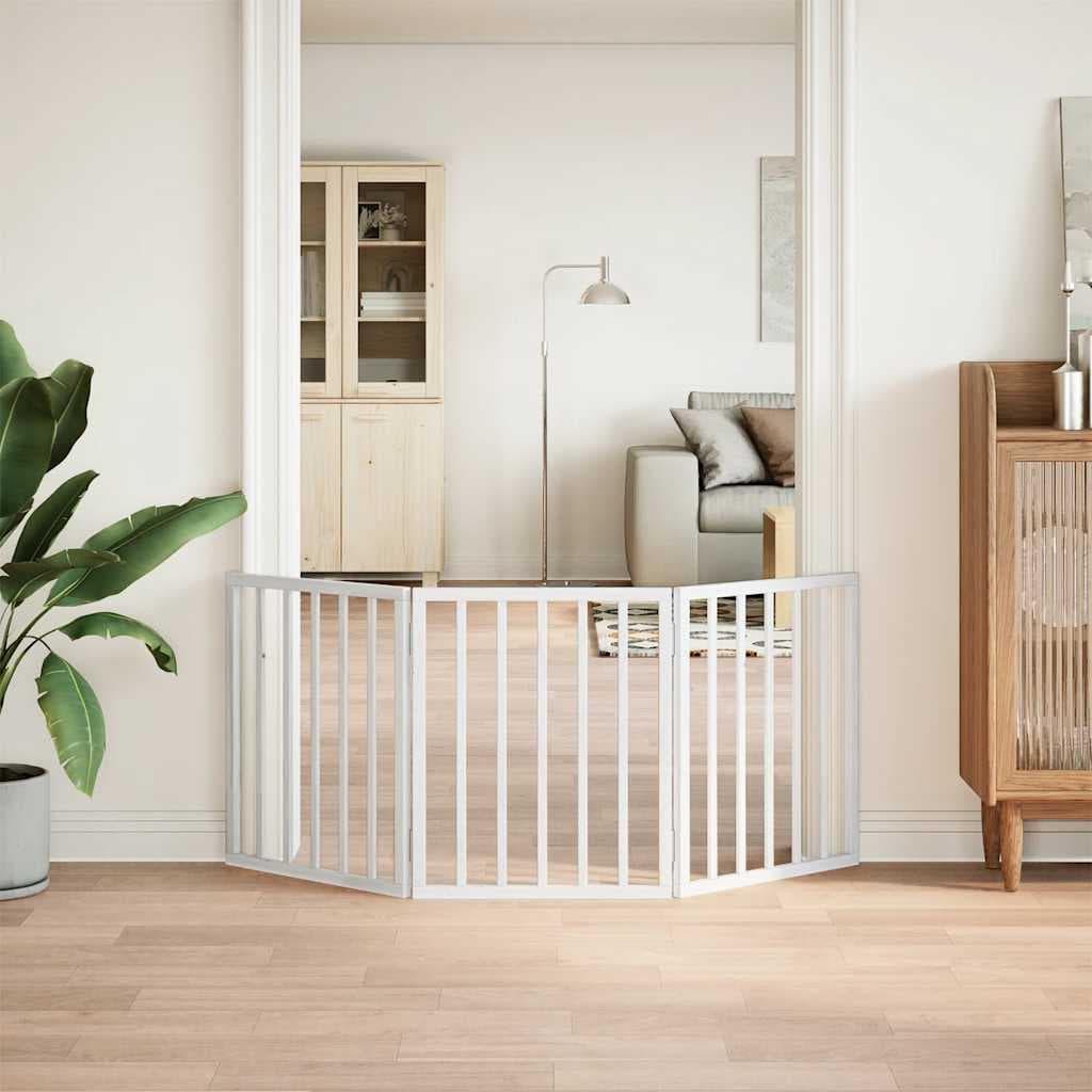Cancello per Cani Pieghevole 3 Pannelli Bianco 150 cm Pioppo — miniatura 3 di 8