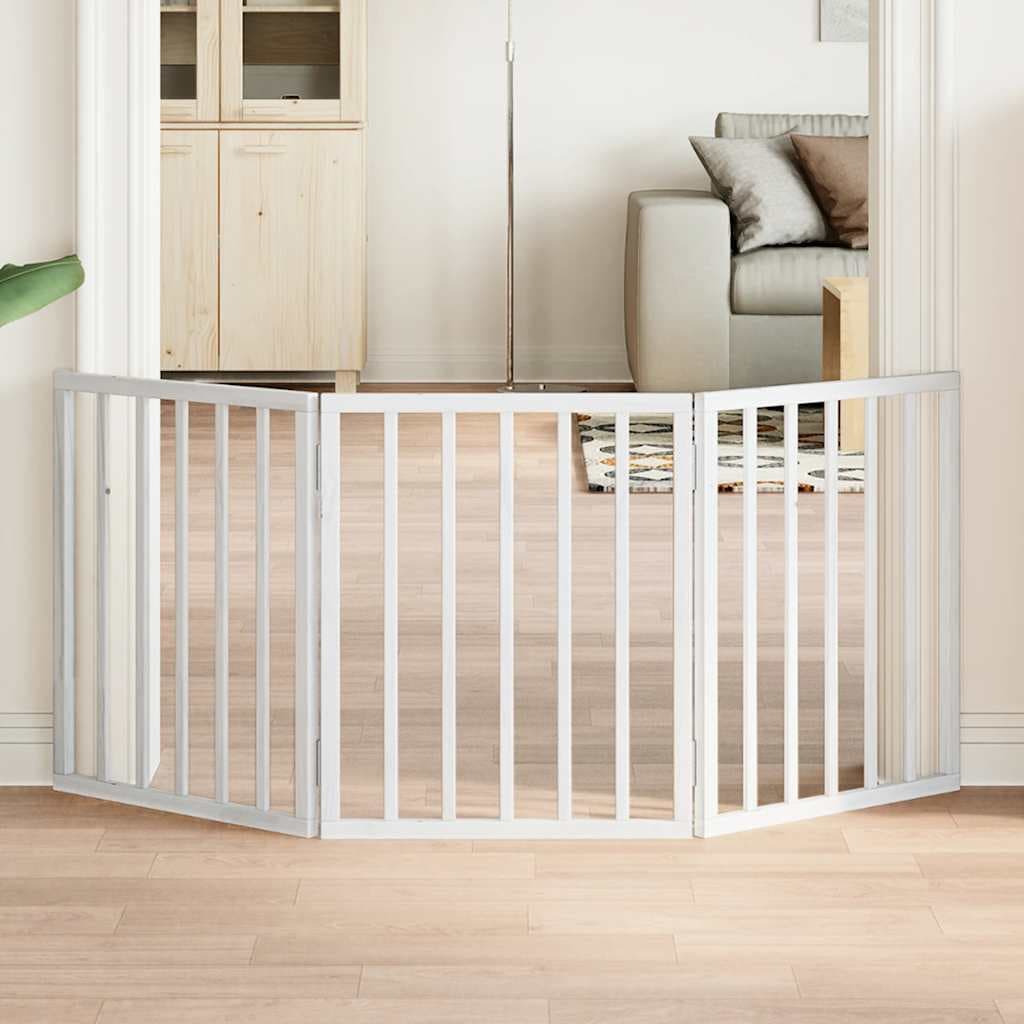 Cancello per Cani Pieghevole 3 Pannelli Bianco 150 cm Pioppo — miniatura 1 di 8