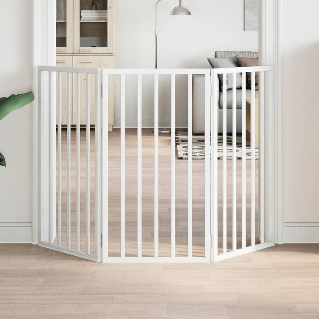Cancelletto per cani pieghevole a 3 pannelli bianco 150 cm in legno di pioppo — miniatura 1 di 8