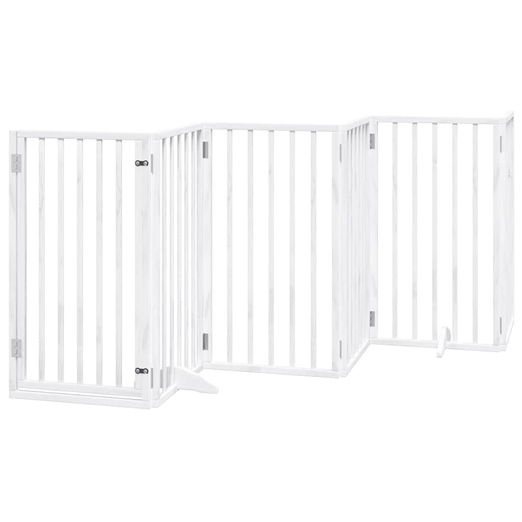 Cancelletto per cani con porta pieghevole 6 pannelli bianco 300 cm in legno di pioppo — miniatura 2 di 10