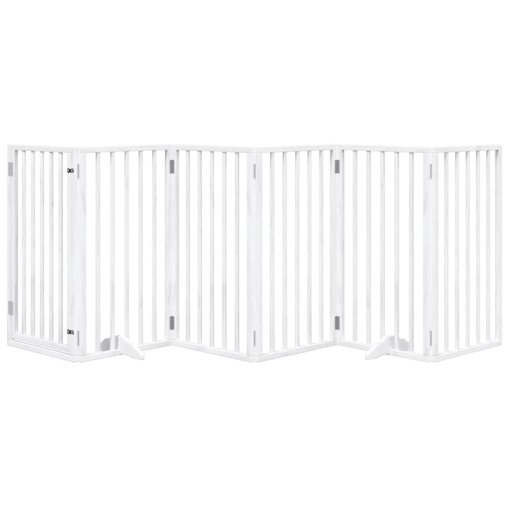 Cancelletto per cani con porta pieghevole 6 pannelli bianco 300 cm in legno di pioppo — miniatura 3 di 10