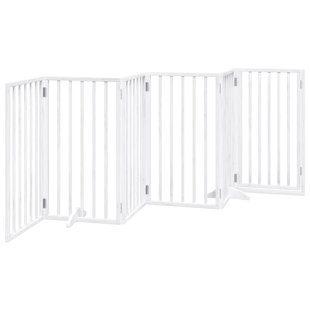 Cancelletto per cani con porta pieghevole 6 pannelli bianco 300 cm in legno di pioppo — miniatura 5 di 10