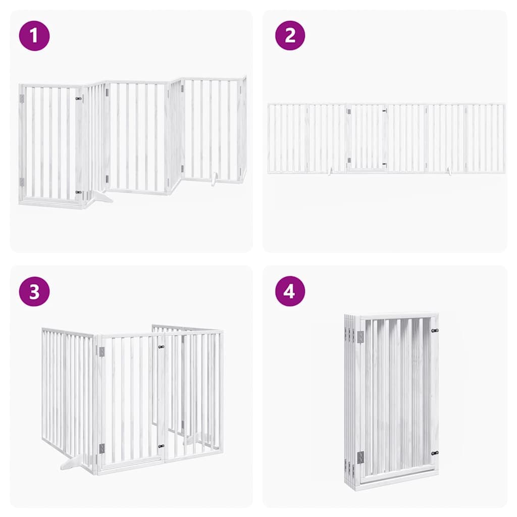 Cancelletto per cani con porta pieghevole 6 pannelli bianco 300 cm in legno di pioppo — miniatura 6 di 10