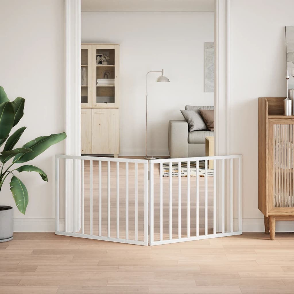 Cancelletto per cani pieghevole 2 pannelli bianco 160 cm in legno di pioppo — miniatura 3 di 8