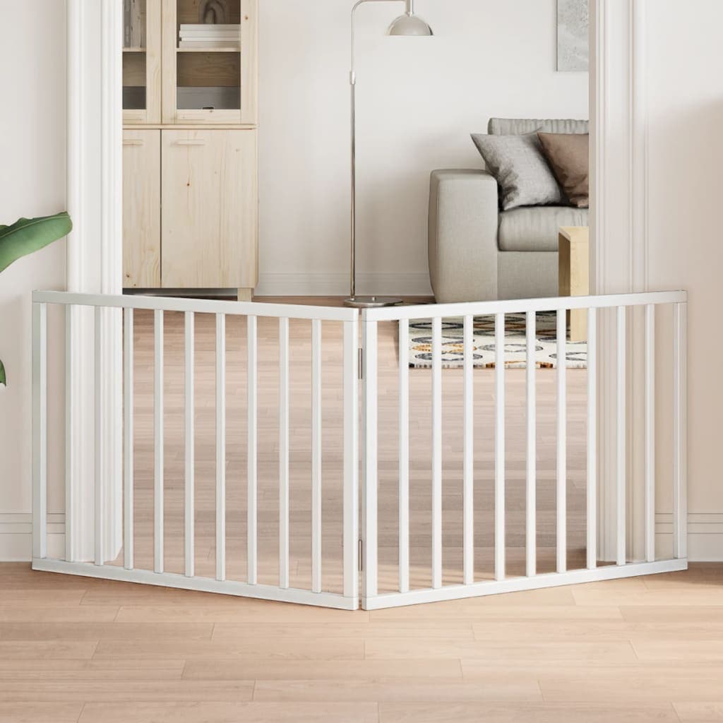 Cancelletto per cani pieghevole 2 pannelli bianco 160 cm in legno di pioppo — miniatura 1 di 8