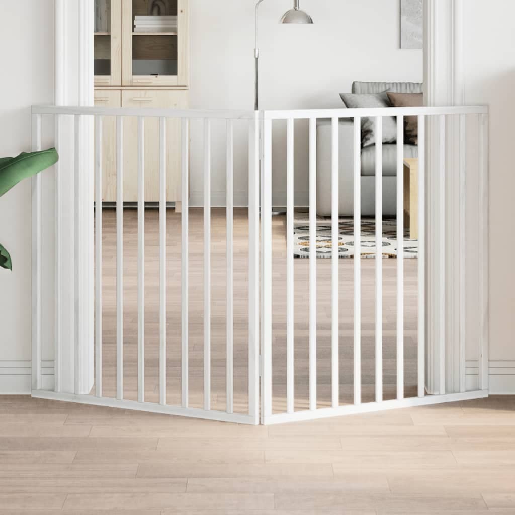 Cancelletto per cani pieghevole 2 pannelli bianco 160 cm in legno di pioppo — miniatura 1 di 8