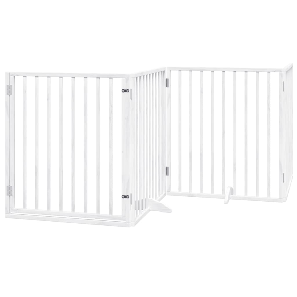 Cancelletto per cani con porta pieghevole 4 pannelli bianco 320 cm in legno di pioppo — miniatura 2 di 10