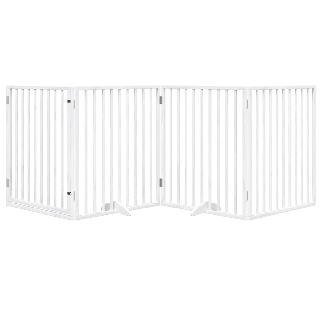 Cancelletto per cani con porta pieghevole 4 pannelli bianco 320 cm in legno di pioppo — miniatura 3 di 10